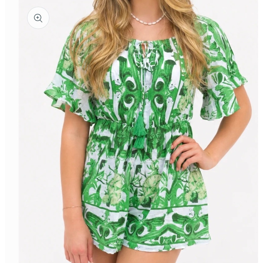 Antica Sartoria Verde Romper OS Cotton Green Mediterranean Tropical Resortwear